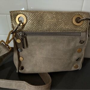 Hammitt Pewter Leather Crossbody with Gold Trim
